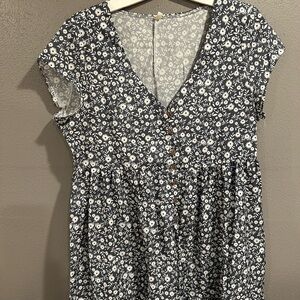 Women’s blue floral button down knee length dress